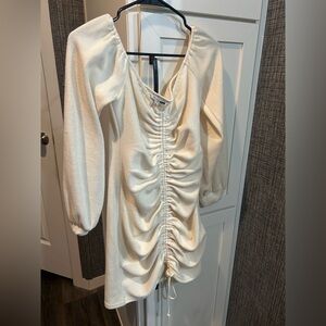 Fashion Nova Cream Ruched Dress